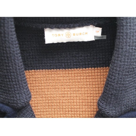 Tory Burch Merino Wool Coat / Small / Navy Mahogany Bold Stripe Heavyweight - Picture 11 of 13